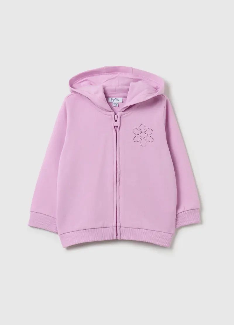Full-zip In French Terry Con Cappuccio E Strass, Bambina, Viola