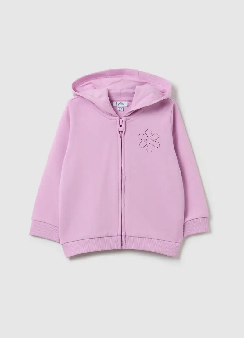 Full-zip In French Terry Con Cappuccio E Strass, Bambina, Viola