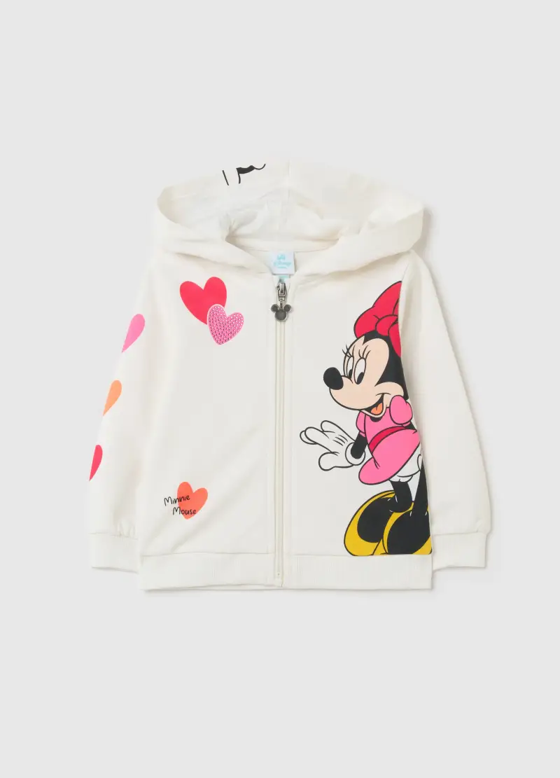 Full-zip In French Terry Con Stampa Minnie, Bambina, Bianco