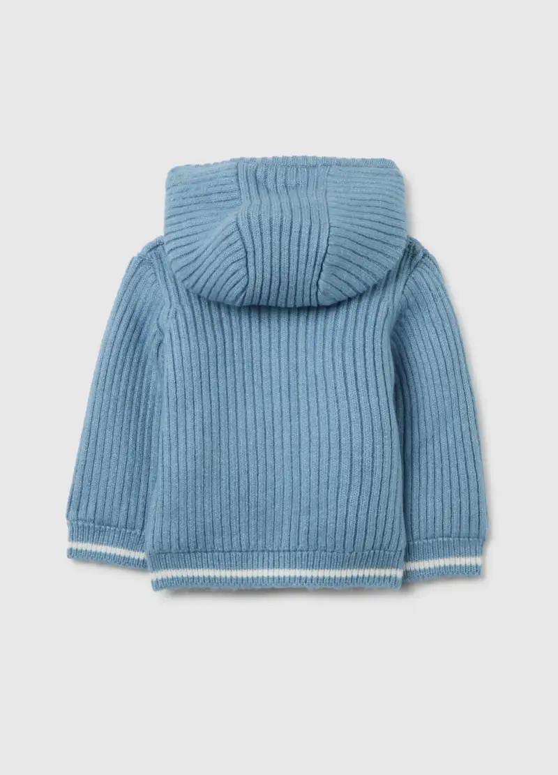 Giacca Azzurra Con Cappuccio Da Neonato Regular Fit Con Trama A Righe, Azzurro miniatura 2