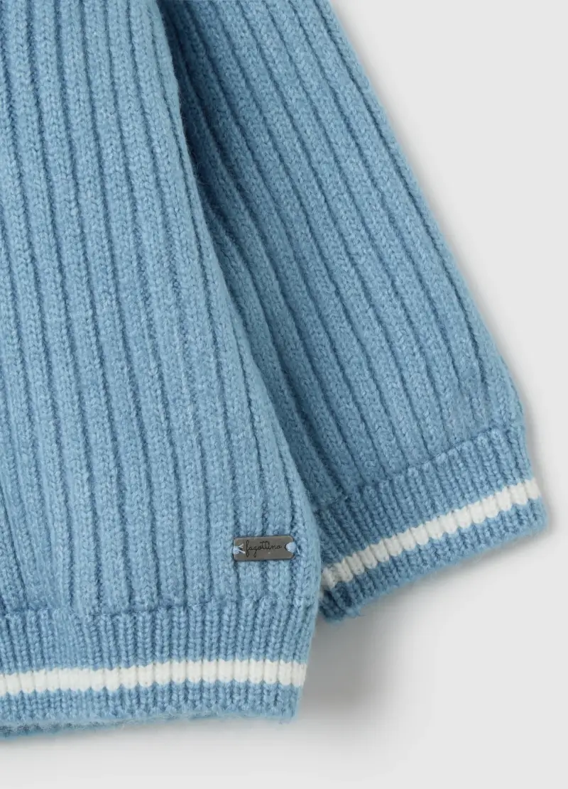 Giacca Azzurra Con Cappuccio Da Neonato Regular Fit Con Trama A Righe, Azzurro miniatura 3