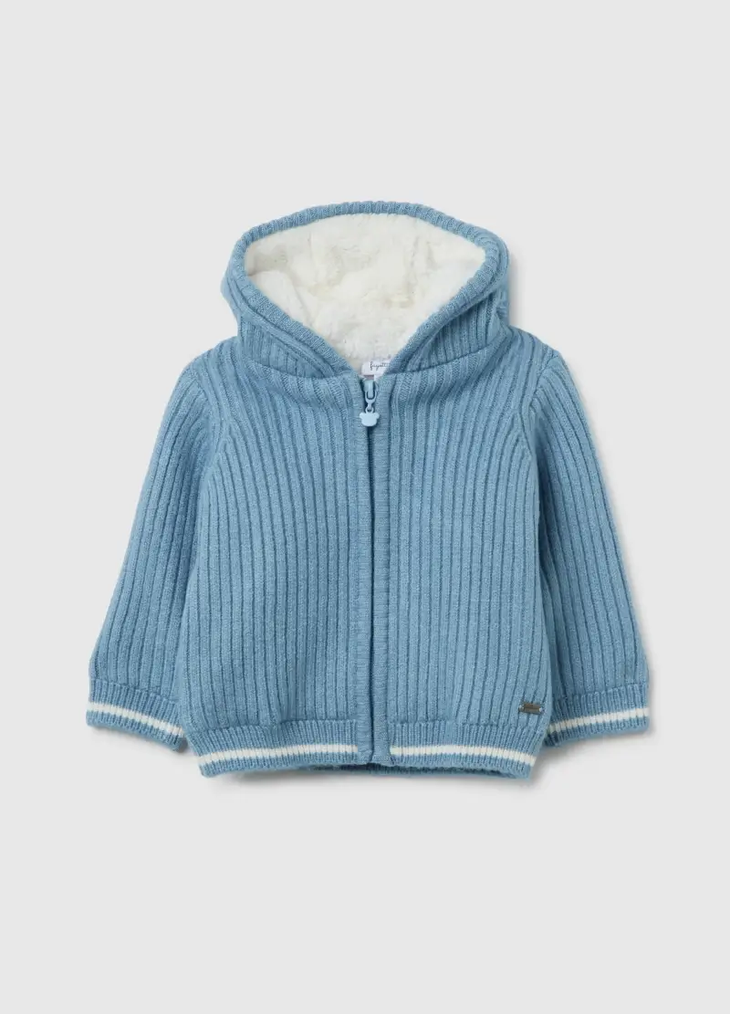 Giacca Azzurra Con Cappuccio Da Neonato Regular Fit Con Trama A Righe, Azzurro