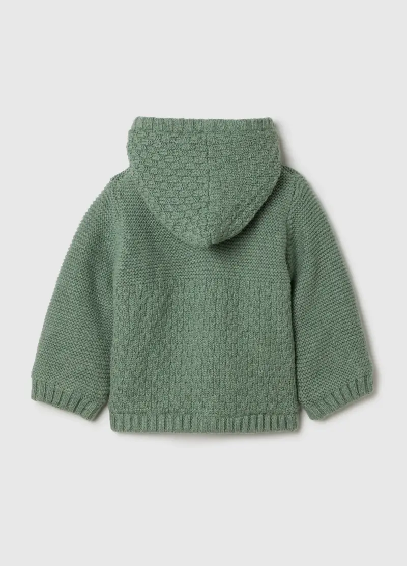 Giacca Con Cappuccio Verde Da Neonato In Puro Cotone Regular Fit, Unisex, Verde miniatura 2