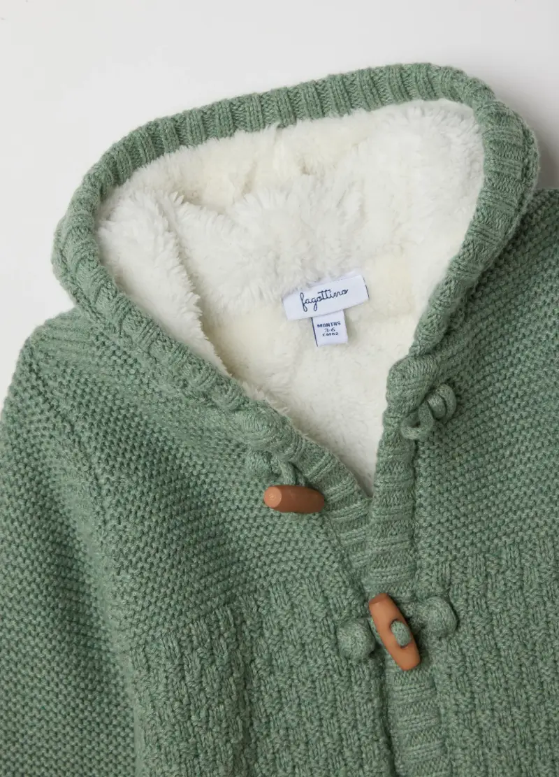 Giacca Con Cappuccio Verde Da Neonato In Puro Cotone Regular Fit, Unisex, Verde miniatura 3