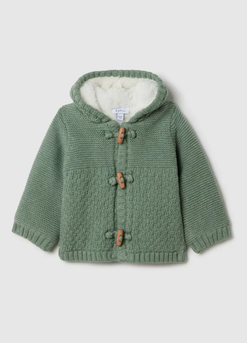 Giacca Con Cappuccio Verde Da Neonato In Puro Cotone Regular Fit, Unisex, Verde