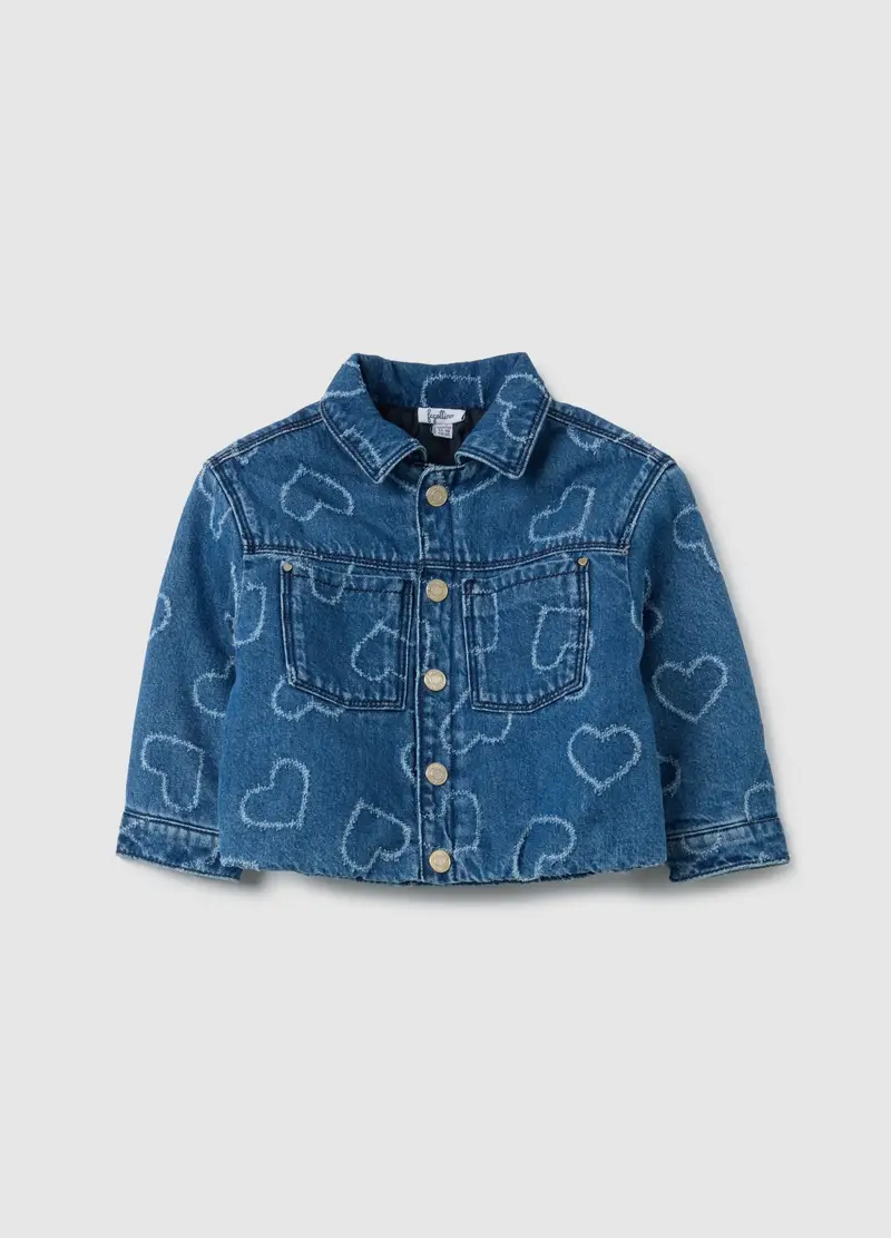 FAGOTTINO, Giacca Da Bambina In Puro Cotone Denim Con Cuori, Denim, Taglia: 12-18