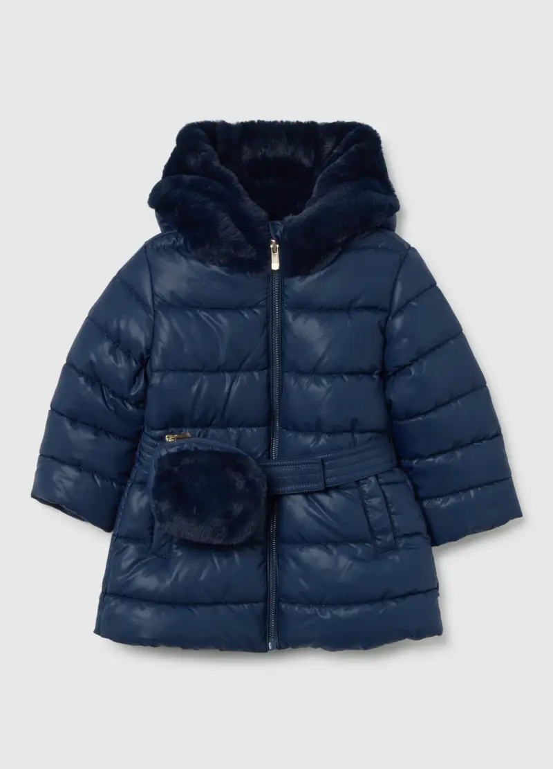 Giacca Imbottita Blu Da Bimba Regular Fit Con Cappuccio E Zip, Bambina, Blu