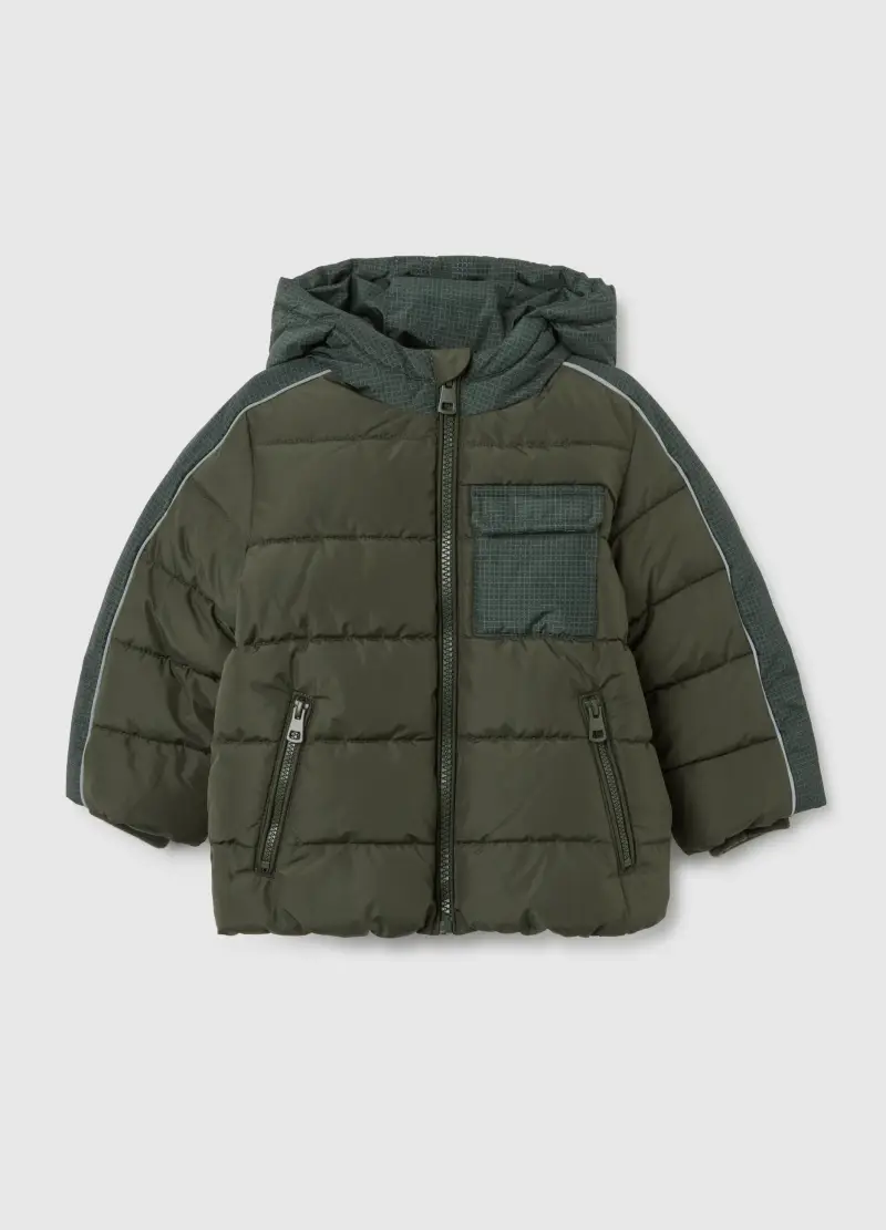 Giacca Imbottita Da Bambino Verde Regular Fit Con Cappuccio, Verde