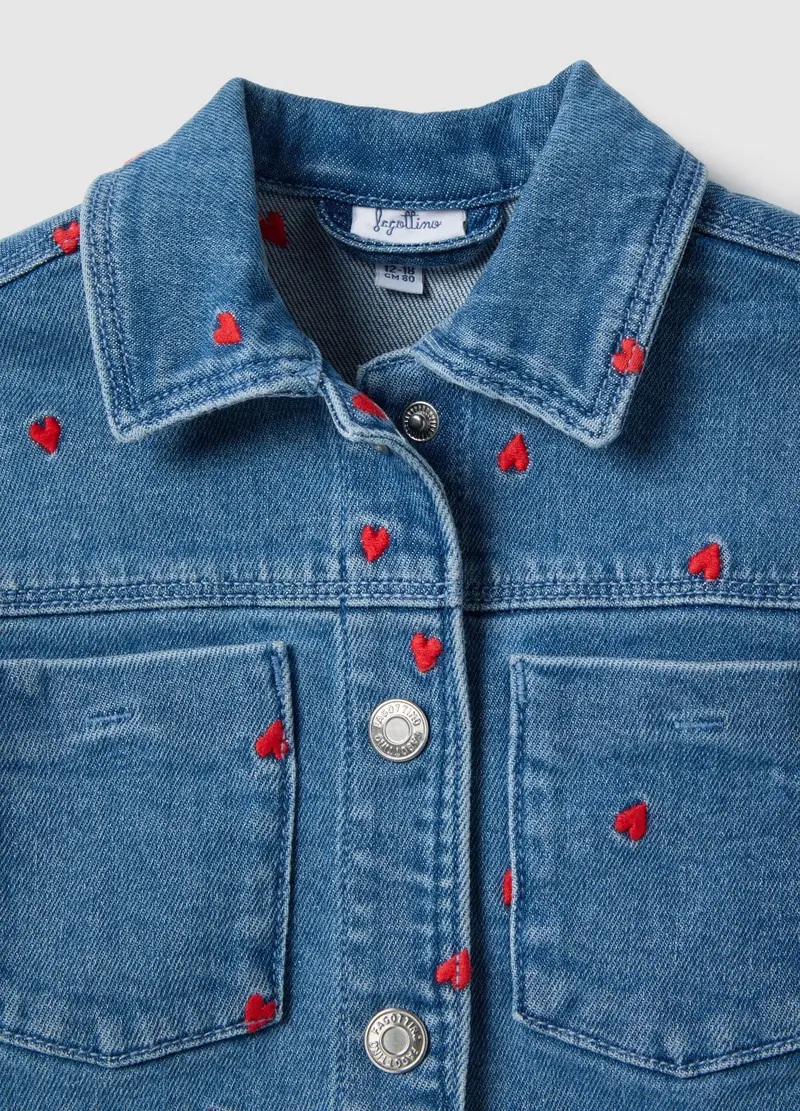 Giacca In Cotone Denim Blu Regular Fit Con Ricami Per Bimba, Bambina, Denim miniatura 3
