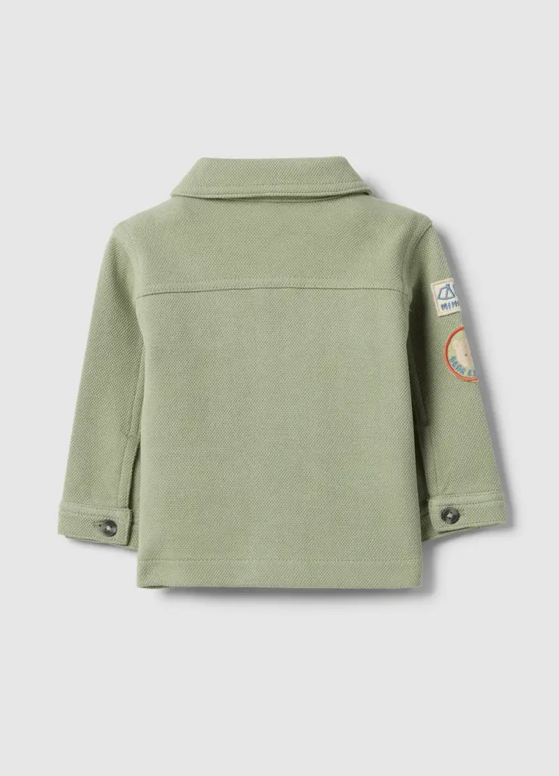 Giacca In Misto Cotone Organico Verde Da Neonato Regular Fit Con Patch, Verde miniatura 2