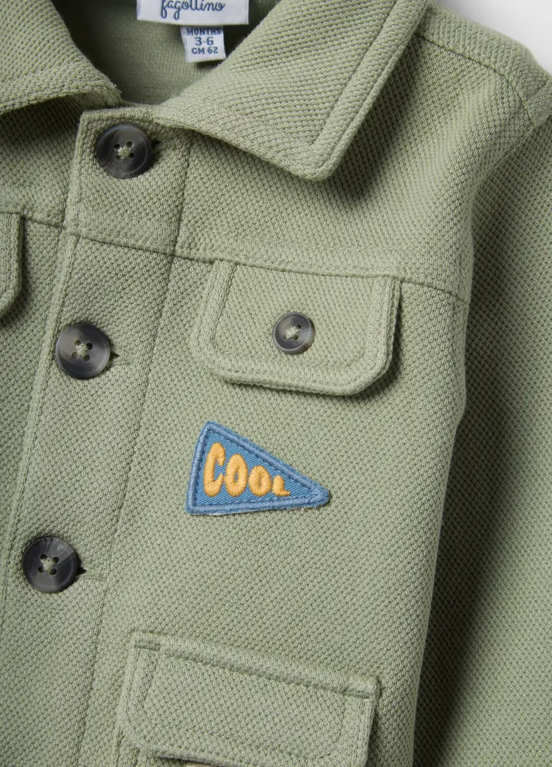 Giacca In Misto Cotone Organico Verde Da Neonato Regular Fit Con Patch, Verde miniatura 3