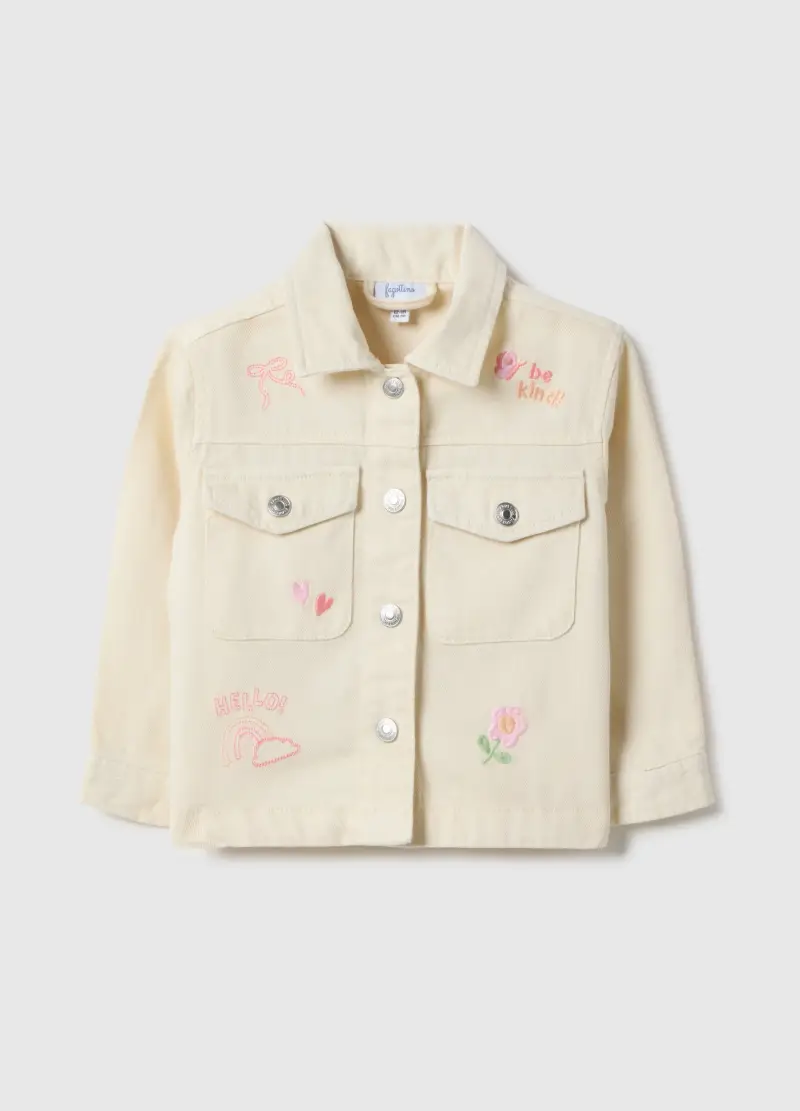 Giacca In Puro Cotone Beige Da Bimba Regular Fit Con Ricami, Bambina, Beige