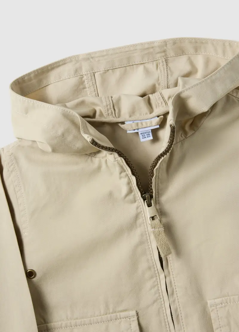 Giacca In Puro Cotone Beige Da Bimbo Con Cappuccio E Tasche Frontali, Bambino, Beige miniatura 3