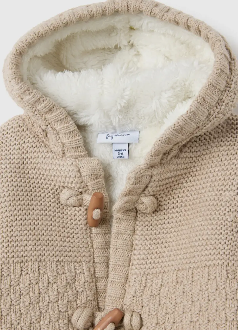 Giacca Pesante Beige In Cotone Con Cappuccio, Unisex, Beige miniatura 3