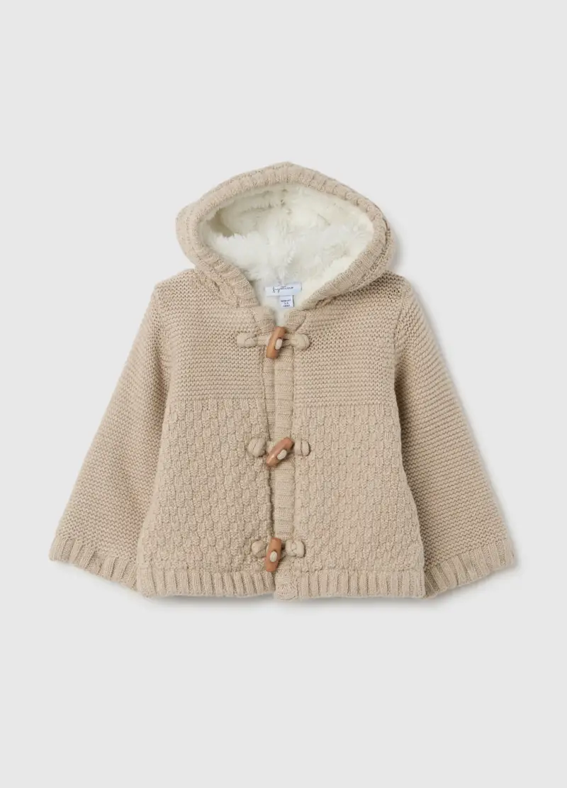 Giacca Pesante Beige In Cotone Con Cappuccio, Unisex, Beige