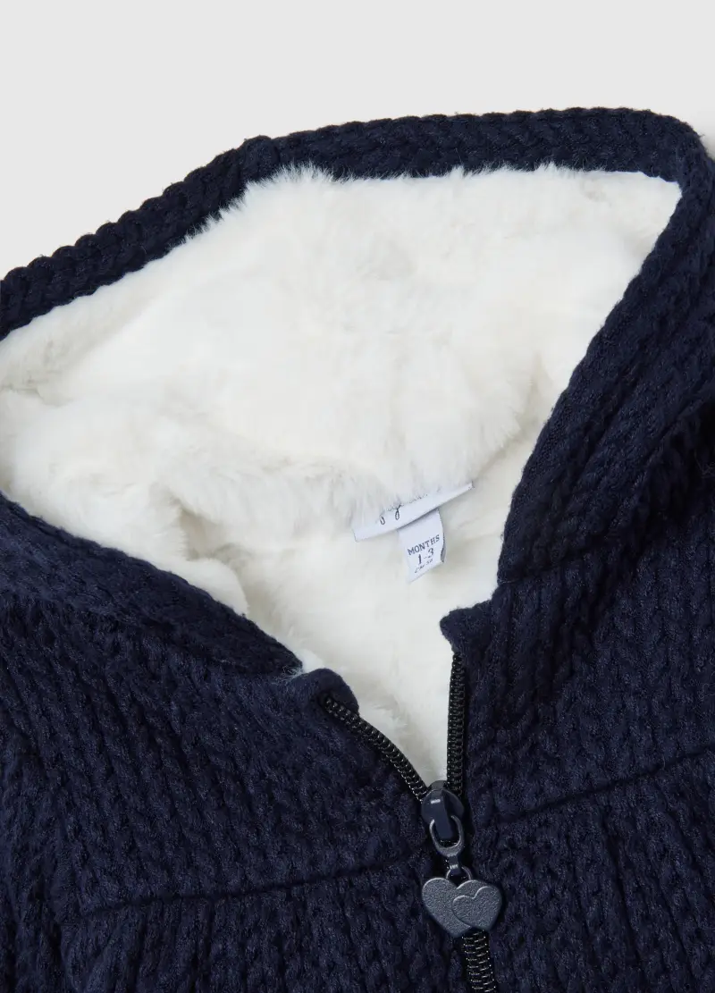 Giaccone Foderato Con Cappuccio Blu Da Neonata Regular Fit Con Zip, Blu miniatura 3