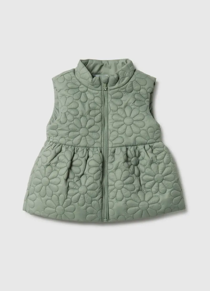 Gilet Imbottito Verde Da Bimba Regular Fit Con Design Floreale Ricamato, Bambina, Verde