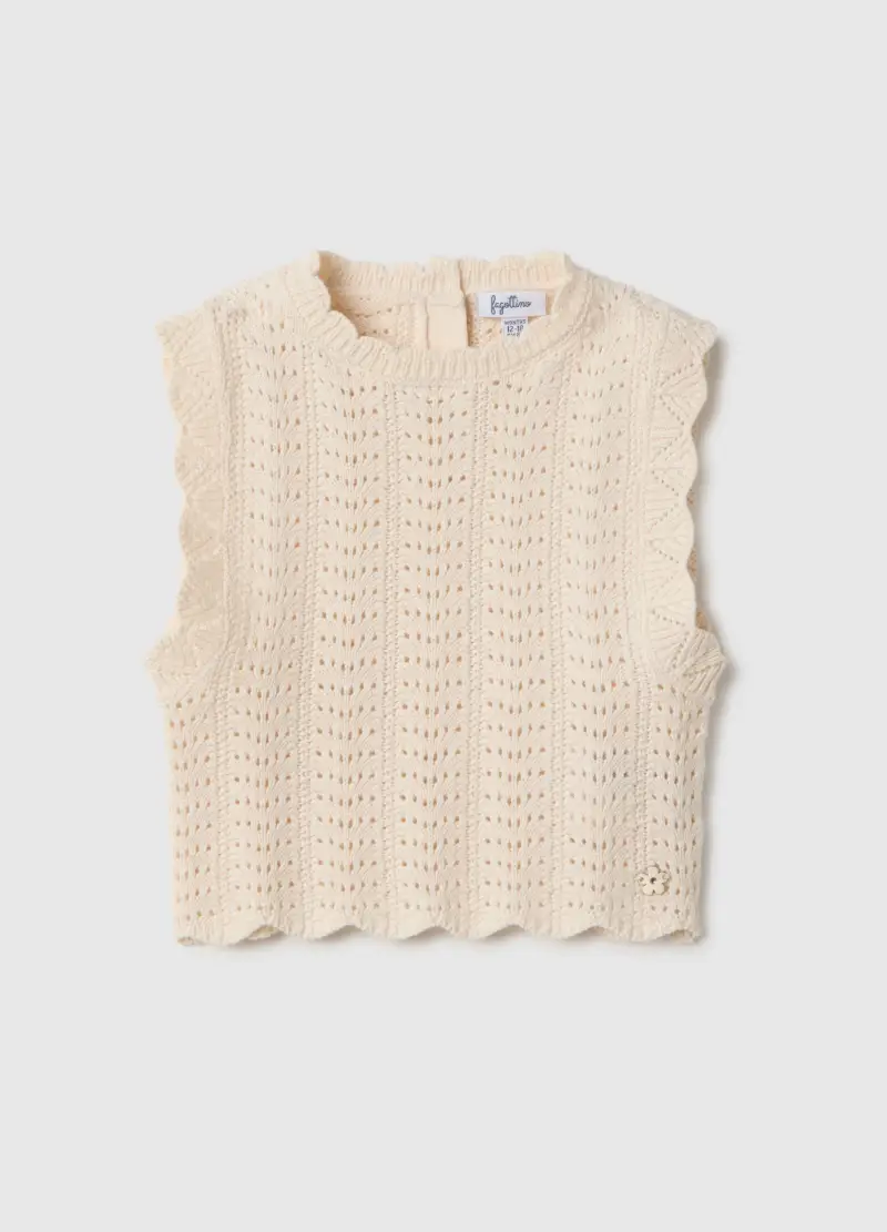 Gilet Traforato In Puro Cotone Beige Da Bimba Regular Fit, Bambina, Beige