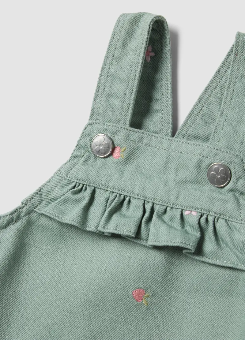 Gonna In Puro Cotone Verde Da Neonata Con Bretelle E Ricami, Verde miniatura 3