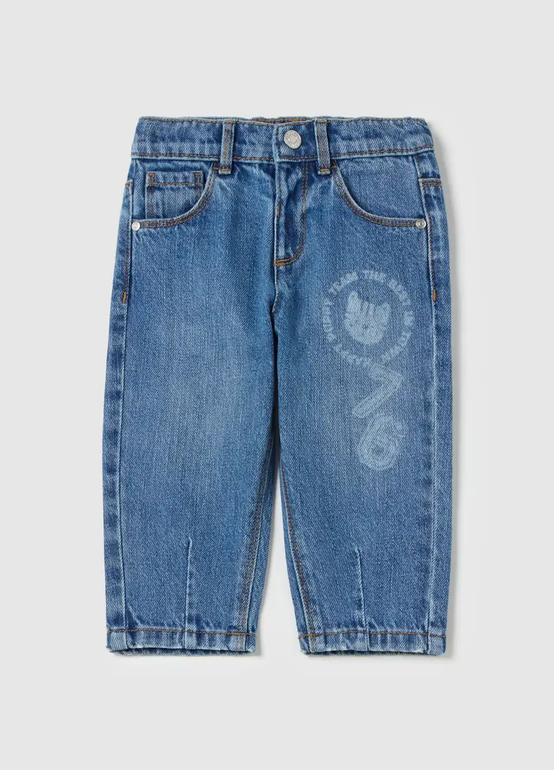 Jeans Cinque Tasche Con Stampa Tigrotto, Bambino, Denim