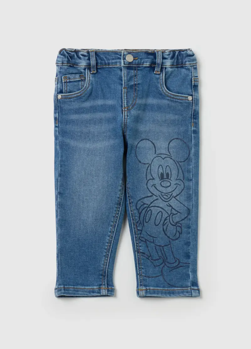 Jeans Cinque Tasche Con Stampa Topolino, Bambino, Denim