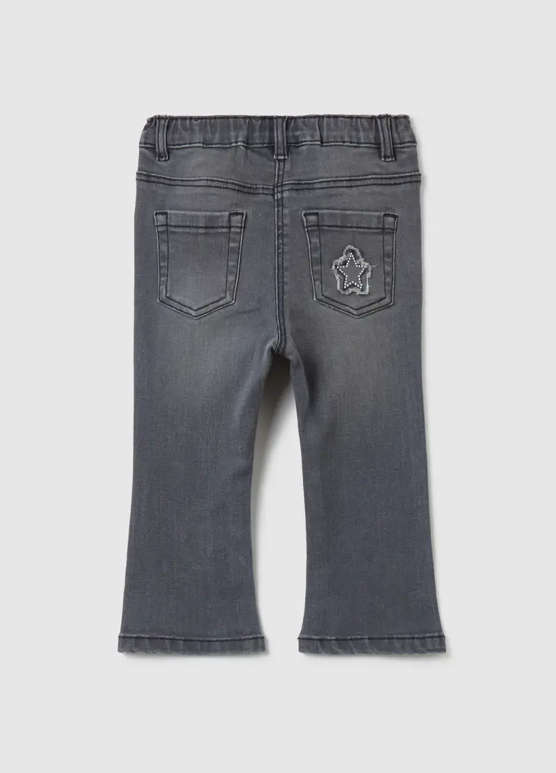 Jeans Flare Fit Cinque Tasche Con Strass, Bambina, Nero miniatura 2