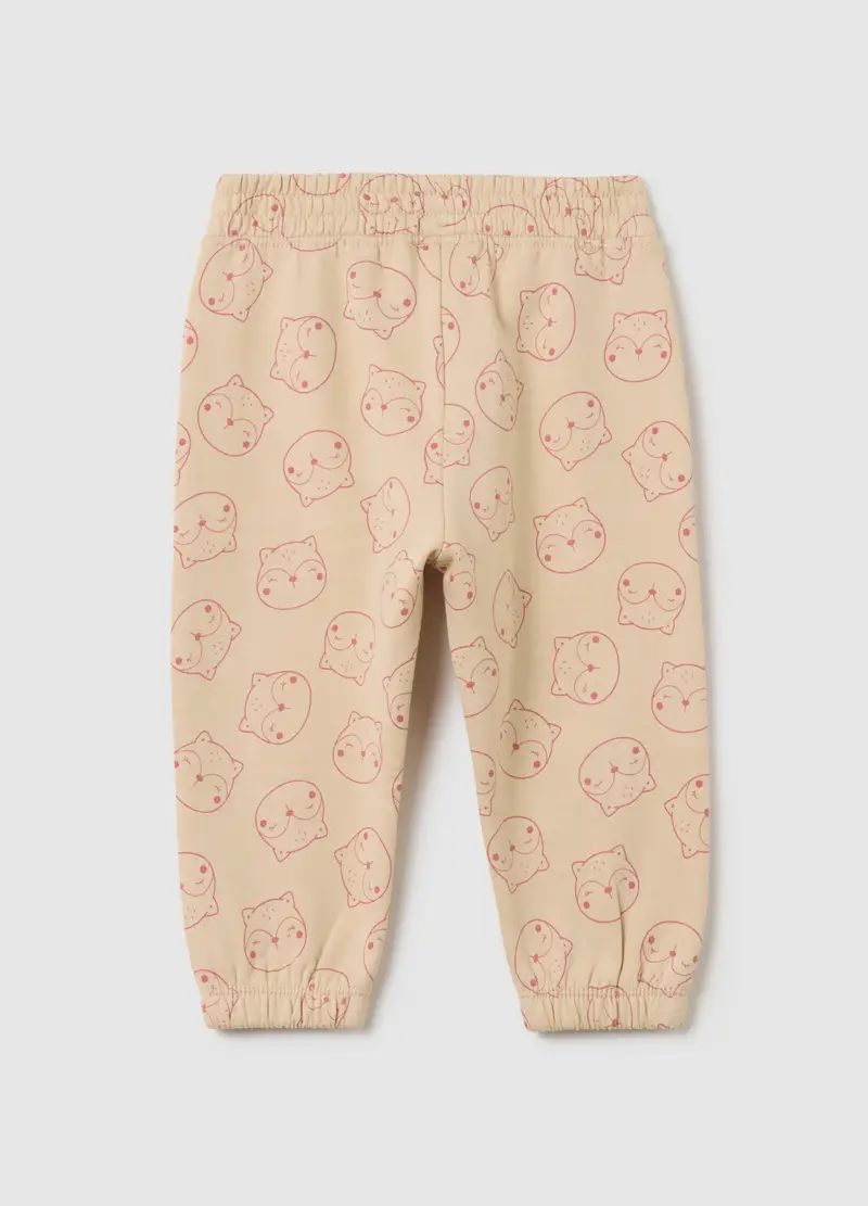 Jogger Da Bambina In Puro Cotone Beige Con Stampa, Beige miniatura 2