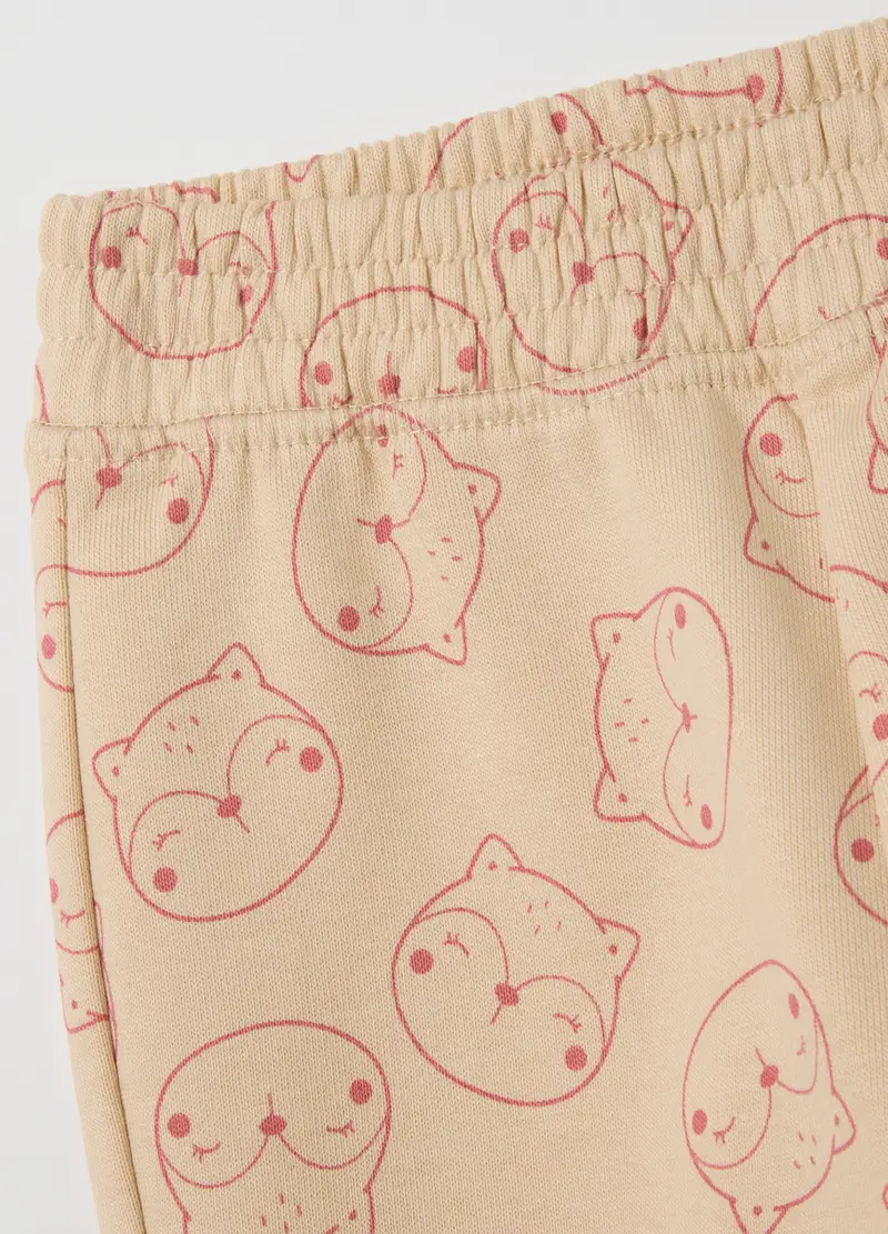 Jogger Da Bambina In Puro Cotone Beige Con Stampa, Beige miniatura 3