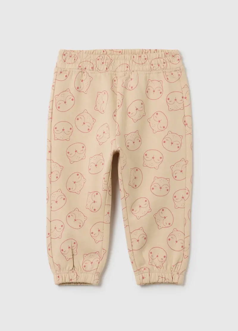 Jogger Da Bambina In Puro Cotone Beige Con Stampa, Beige
