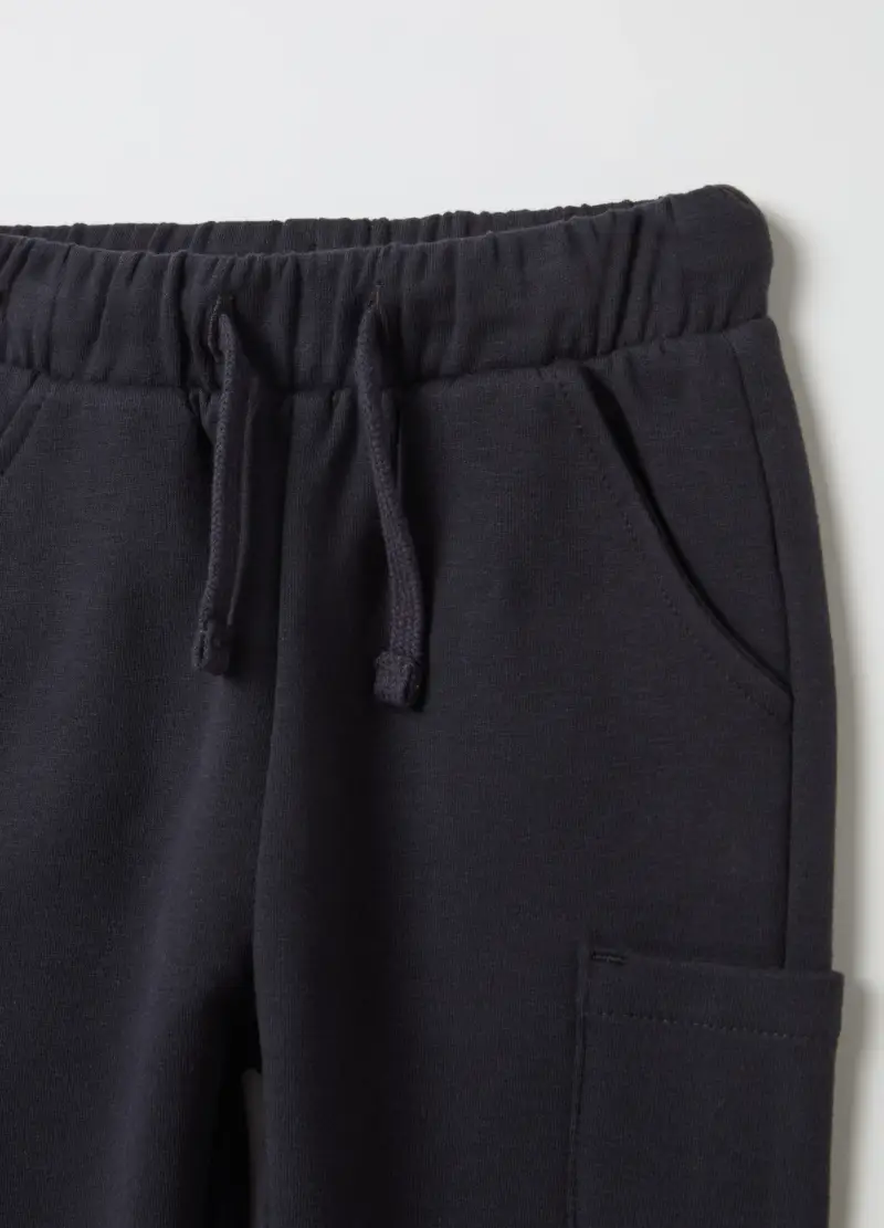 Joggers In Felpa Con Coulisse E Tasche, Bambina, Blu miniatura 3