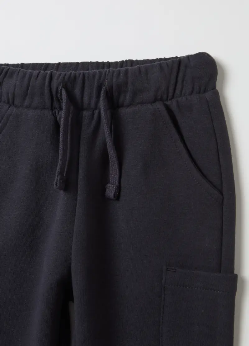 Joggers In Felpa Con Coulisse E Tasche, Bambina, Blu miniatura 3