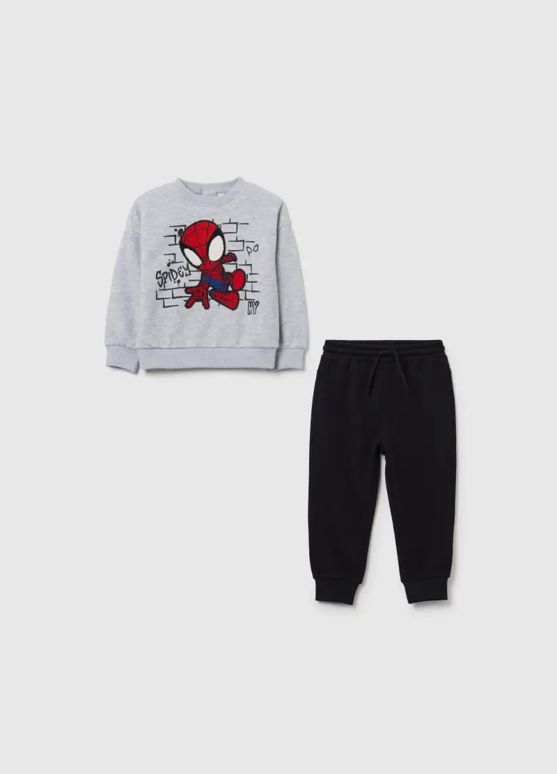 Jogging Set Da Bambino In Misto Cotone Grigio E Nero Di Spider-man, Multicolor