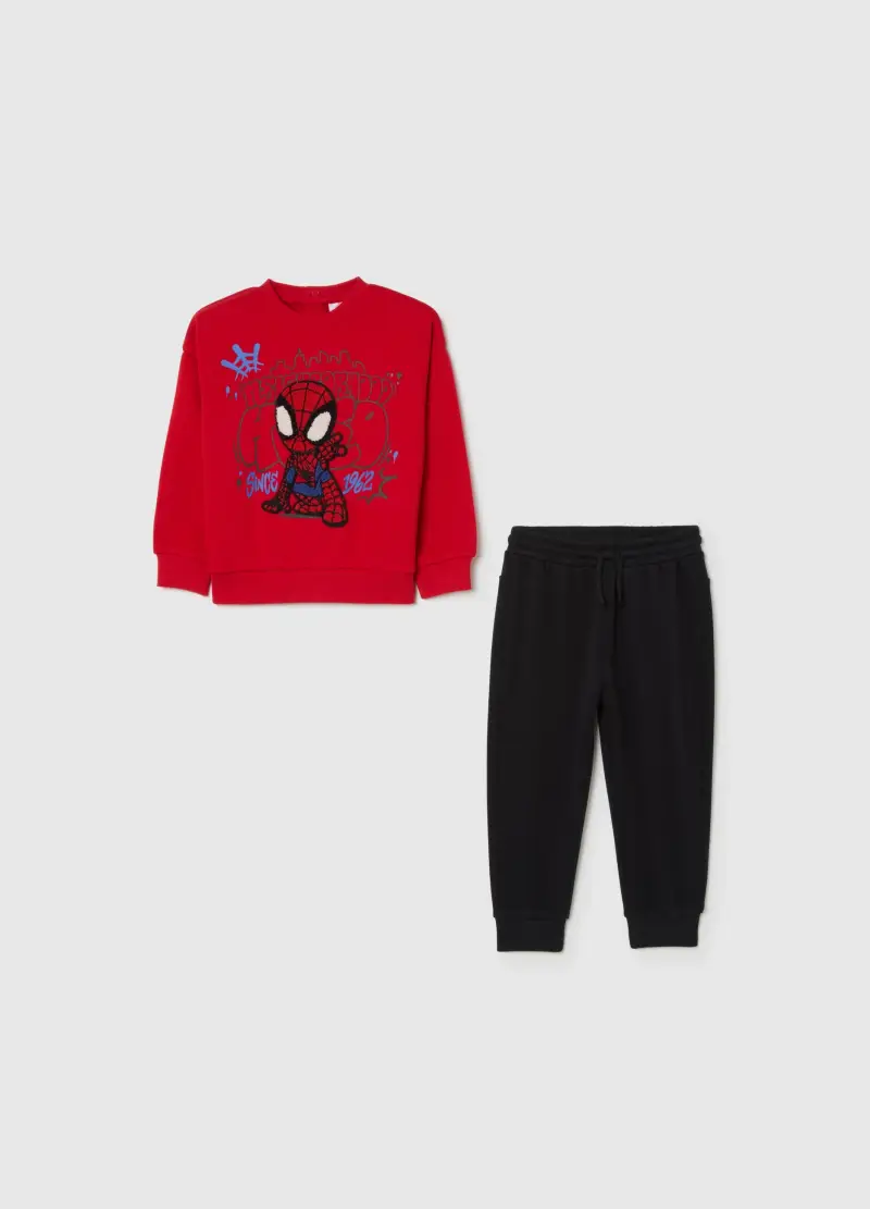 Jogging Set Da Bambino In Misto Cotone Rosso E Nero Di Spider-man, Multicolor