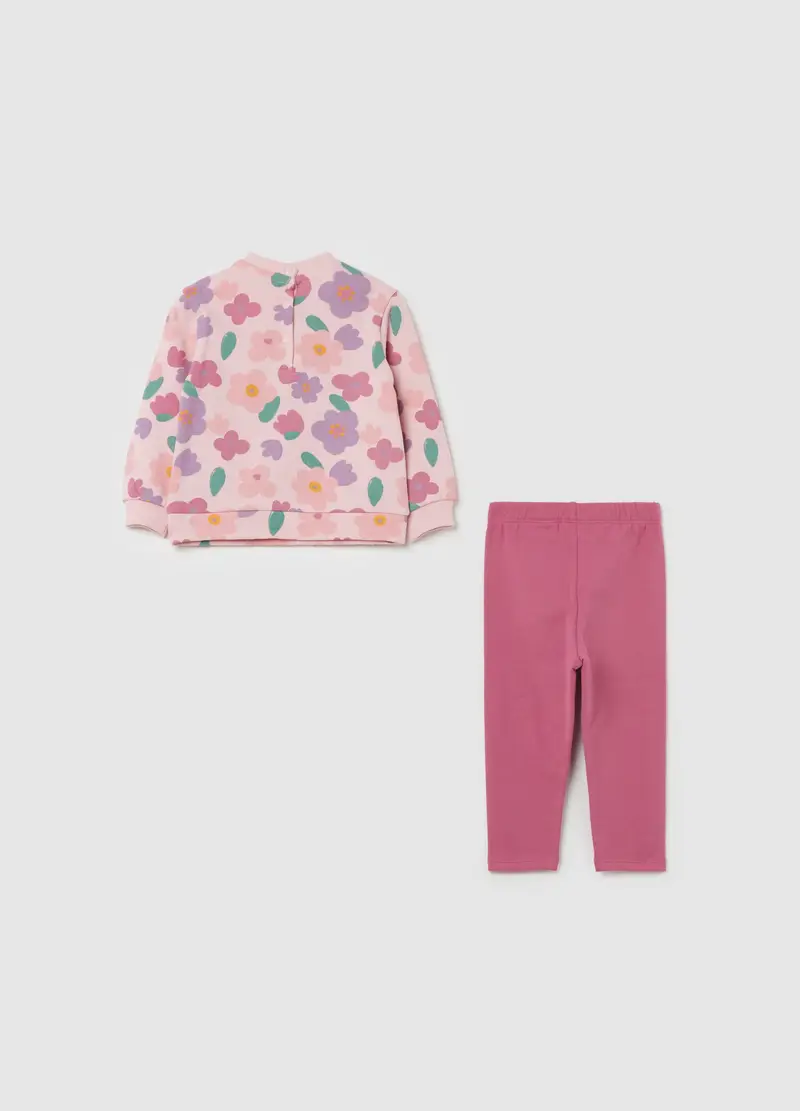 Jogging Set In Cotone Con Fantasia Floreale, Bambina, Rosa miniatura 2