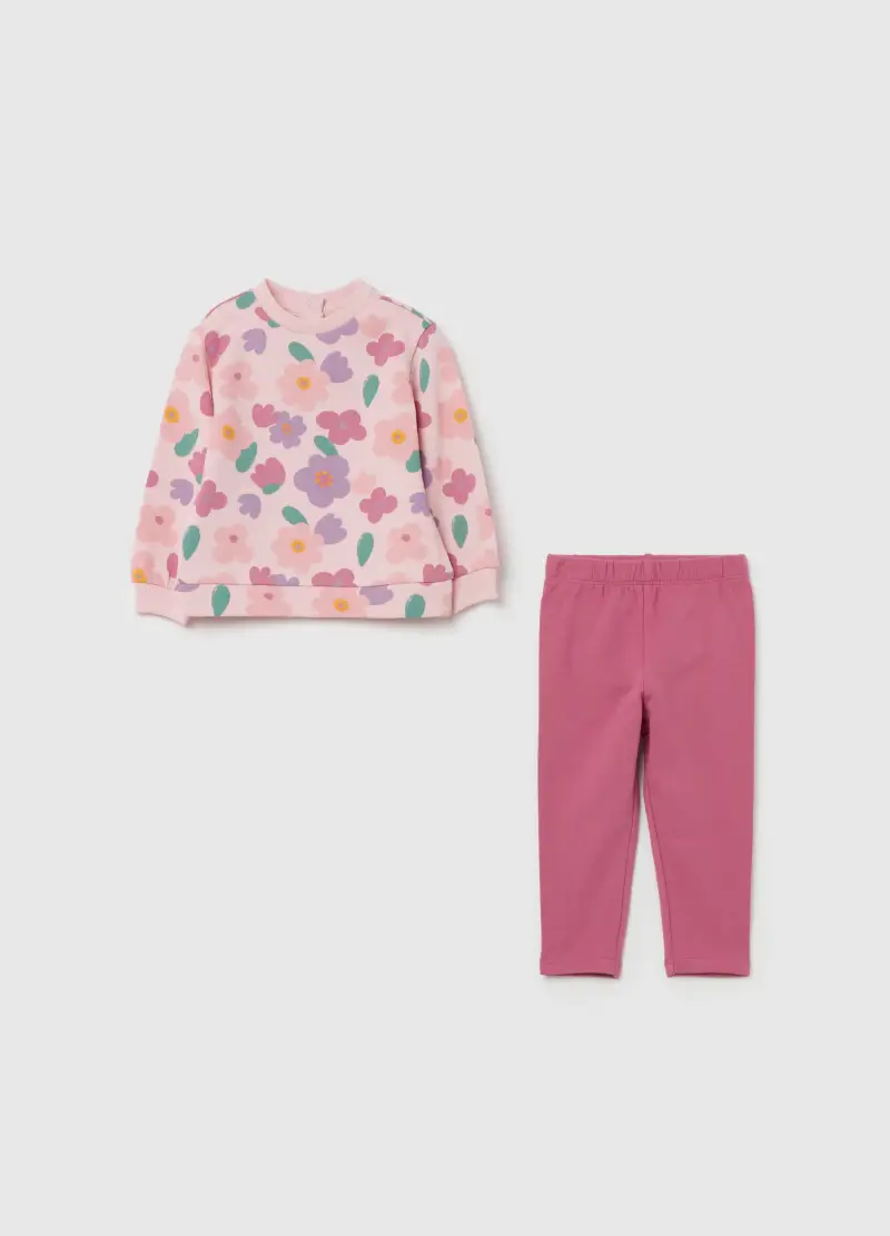 Jogging Set In Cotone Con Fantasia Floreale, Bambina, Rosa