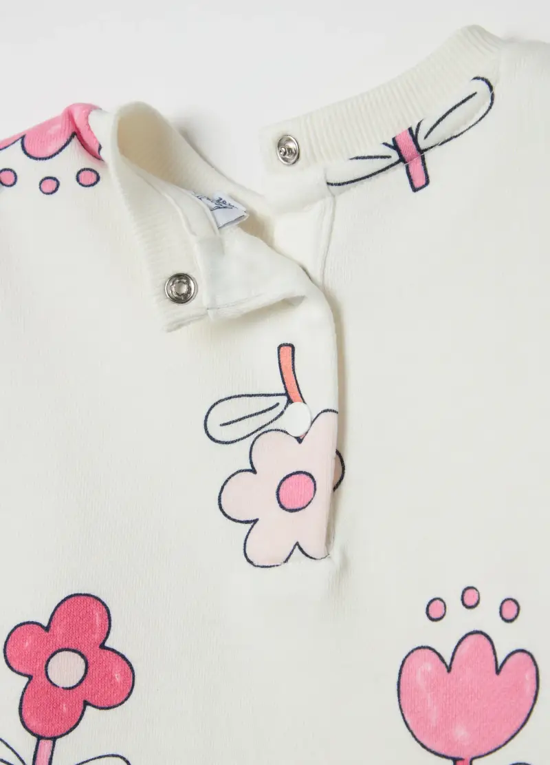 Jogging Set In Cotone Con Stampa Fiori, Bambina, Multicolor miniatura 3