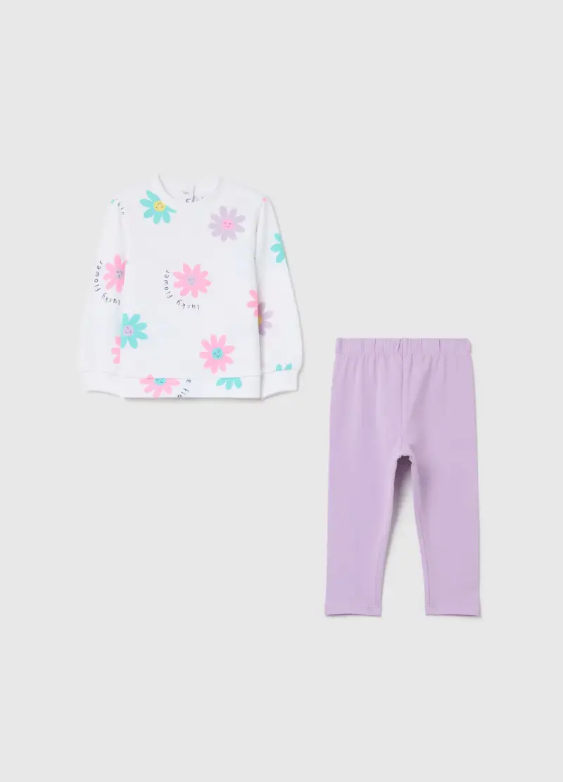Jogging Set In Cotone Con Stampa "lucky Flower", Bambina, Multicolor