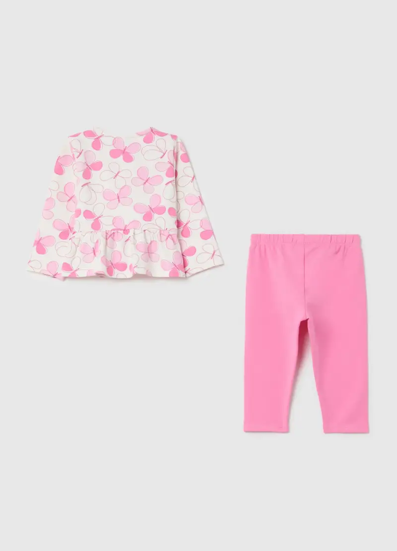 Jogging Set In Cotone Stretch Con Stampa Farfalle, Bambina, Multicolor miniatura 2