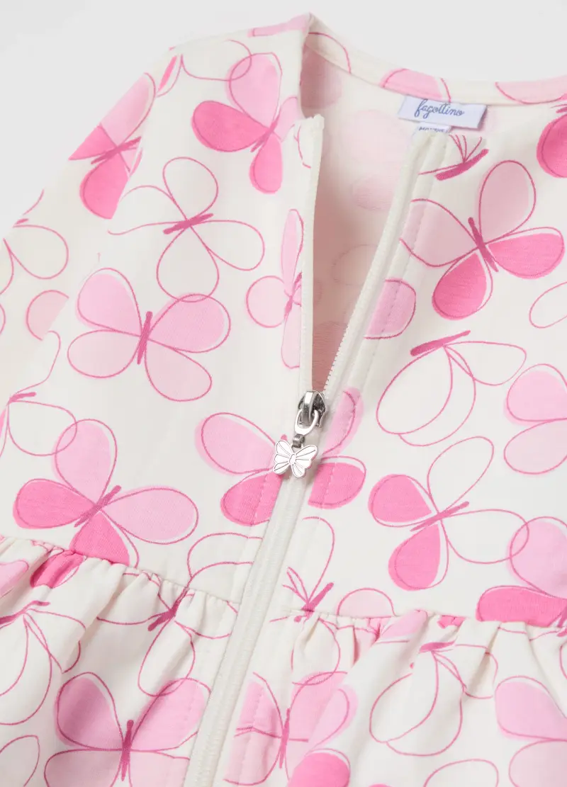 Jogging Set In Cotone Stretch Con Stampa Farfalle, Bambina, Multicolor miniatura 3