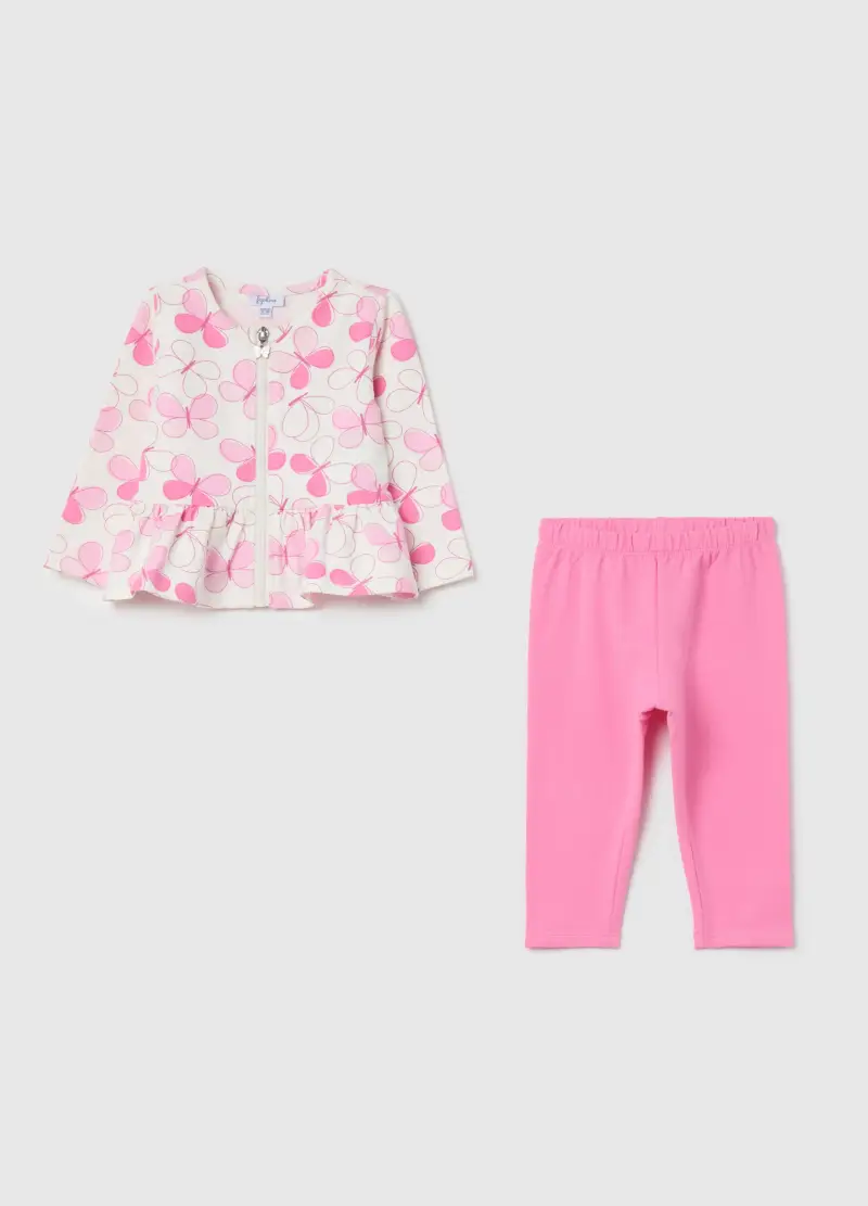 Jogging Set In Cotone Stretch Con Stampa Farfalle, Bambina, Multicolor