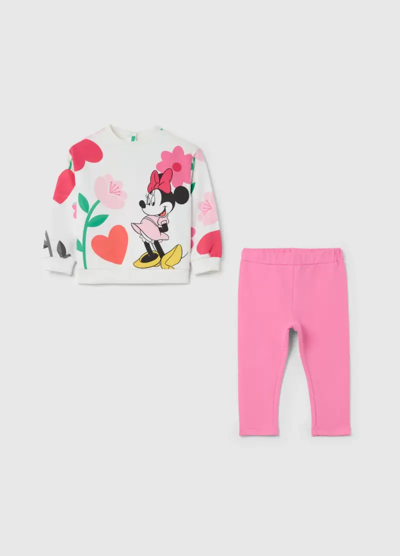 Jogging Set In Cotone Stretch Stampa Minnie, Bambina, Multicolor