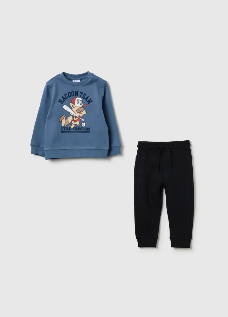 Jogging Set In Felpa Con Stampa "racoon Team", Bambino, Blu