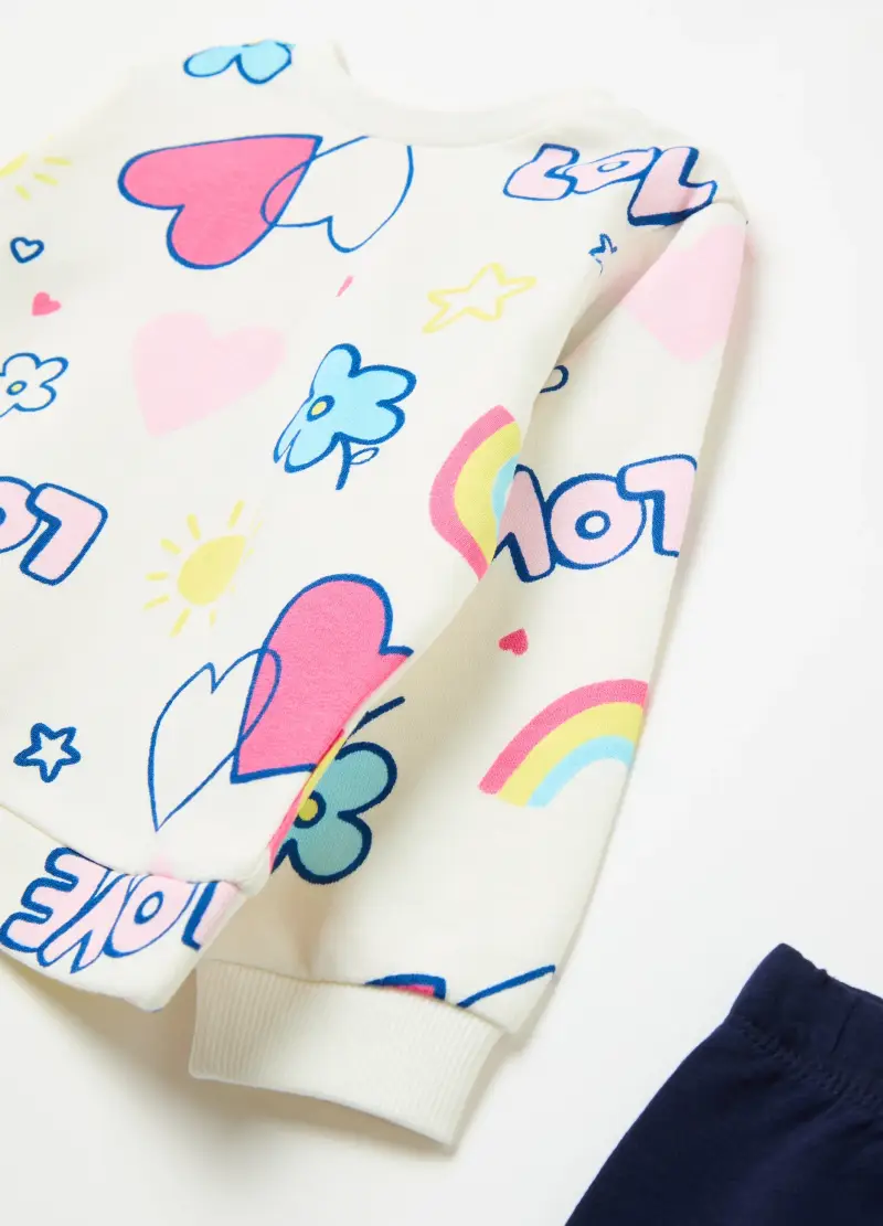 Jogging Set In French Terry Con Stampa, Bambina, Multicolor miniatura 3