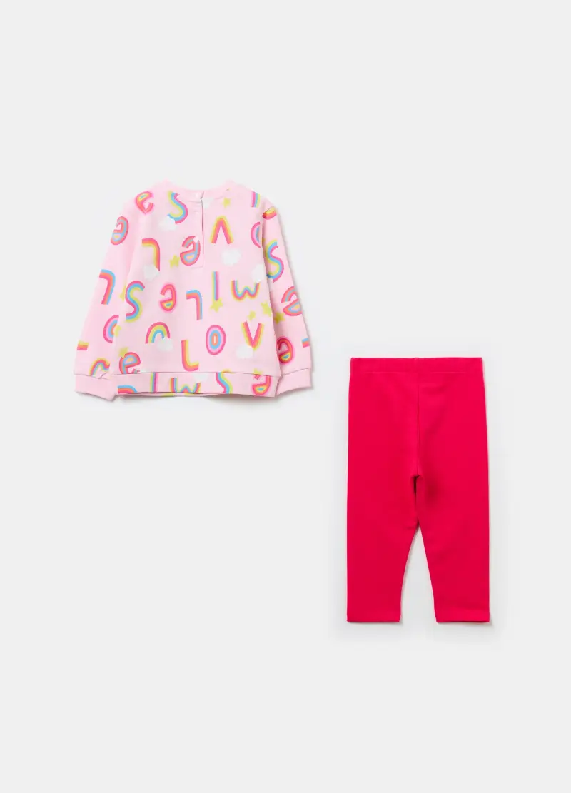 Jogging Set In French Terry Con Stampa, Bambina, Rosa miniatura 2