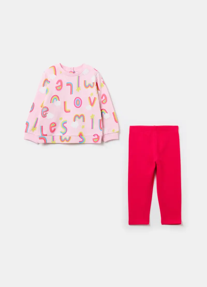 Jogging Set In French Terry Con Stampa, Bambina, Rosa