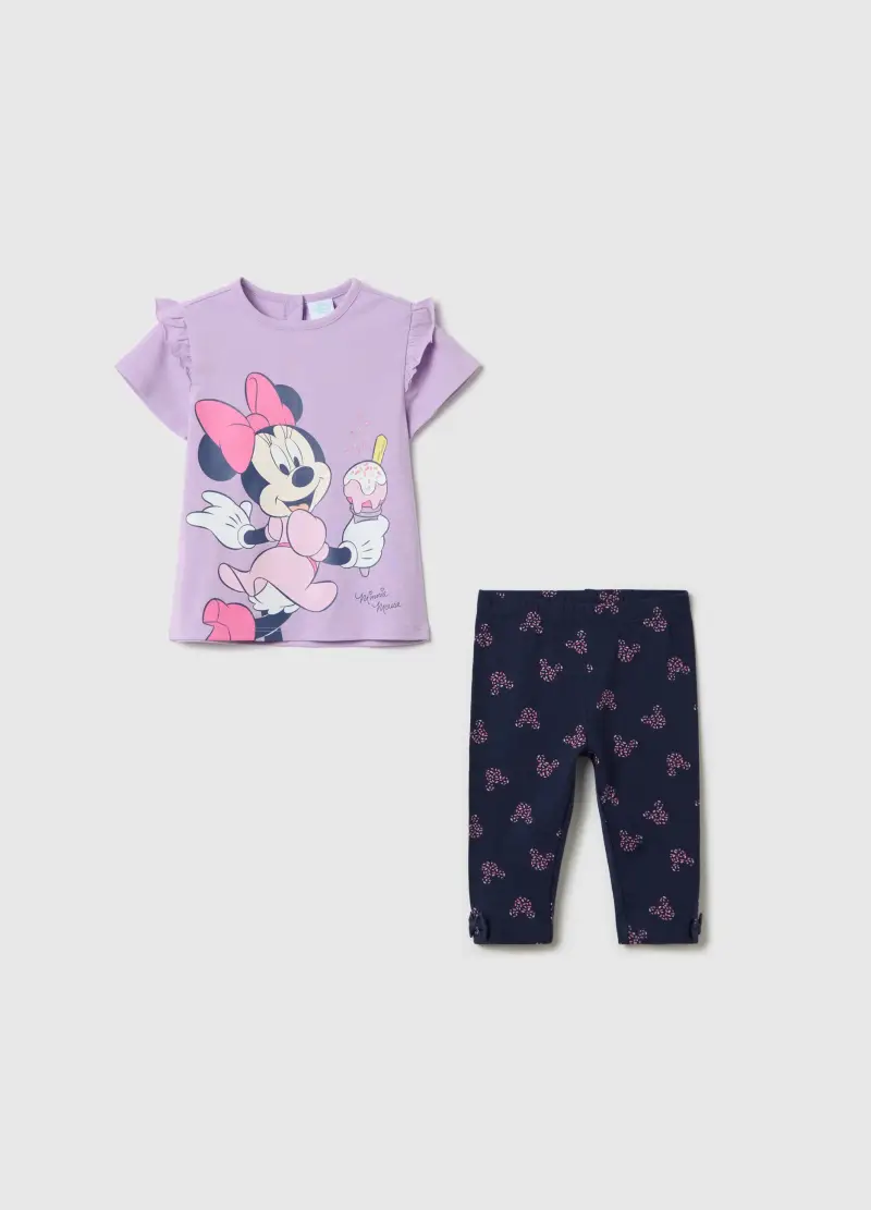 Jogging Viola E Blu In Cotone Stretch Stampa Minnie, Bambina, Multicolor