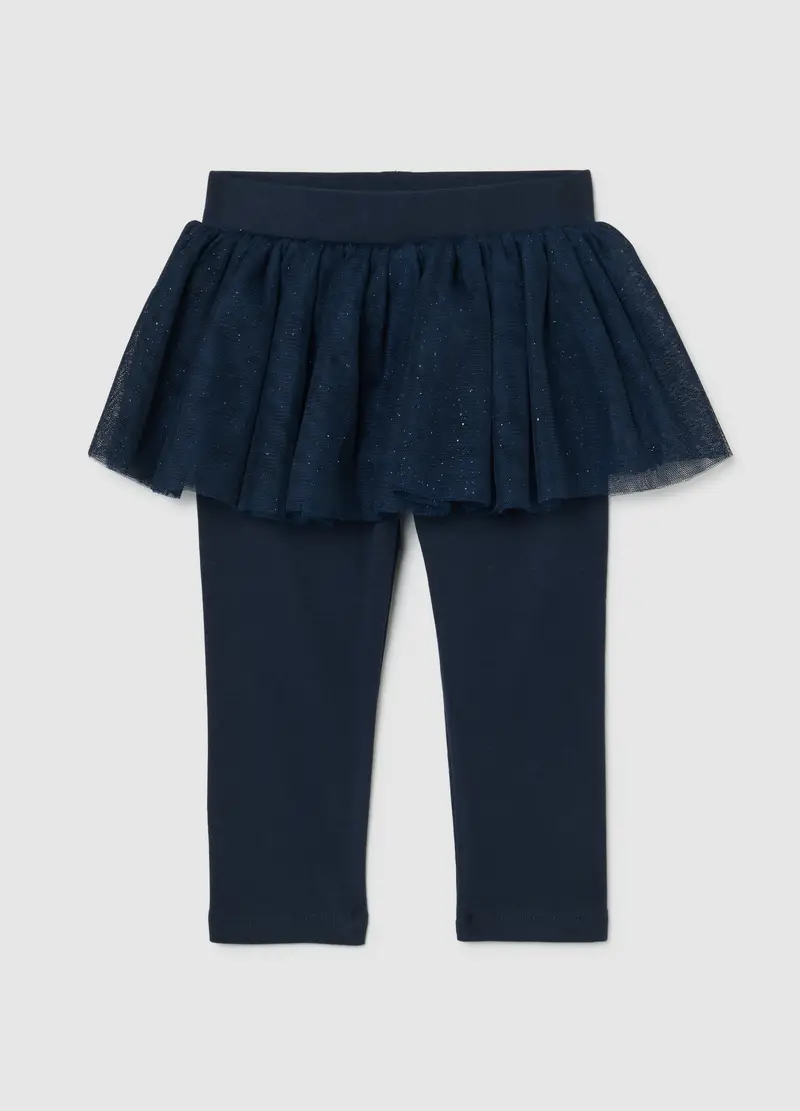 Leggings Con Gonna Blu Da Bimba In Misto Cotone Slim Fit, Bambina, Blu