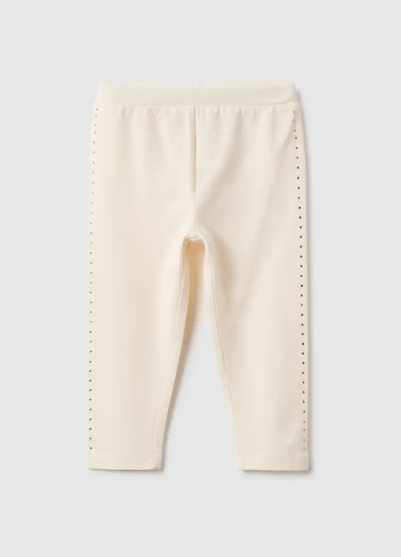 Leggings In Cotone Elasticizzato Beige Da Bimba Slim Fit, Bambina, Beige