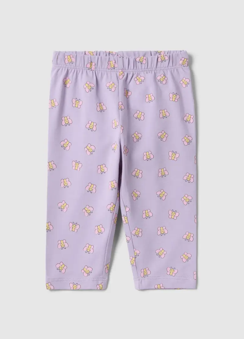 Leggings In Cotone Elasticizzato Lilla Da Bimba Con Farfalle, Bambina, Viola