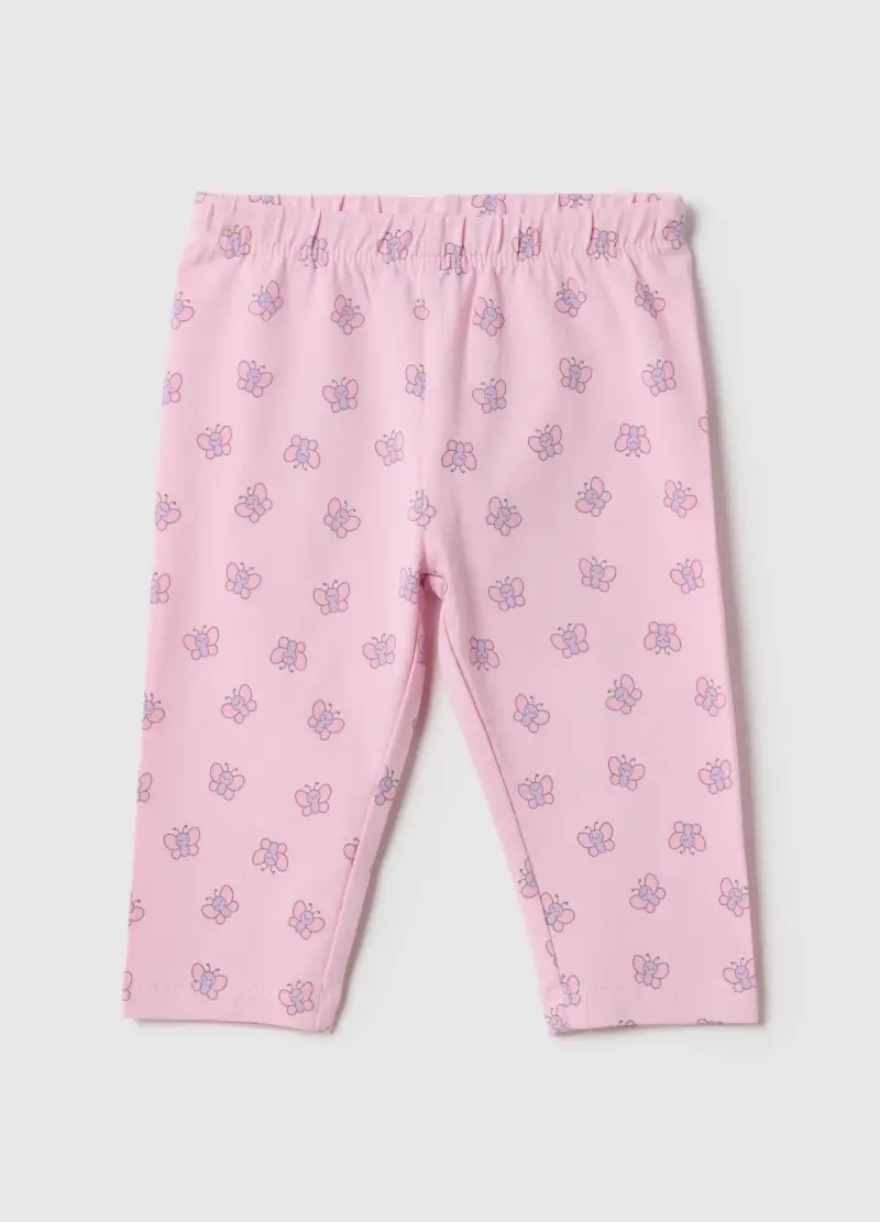 Leggings In Cotone Elasticizzato Rosa Da Bimba Skinny Fit Con Farfalle, Bambina, Rosa